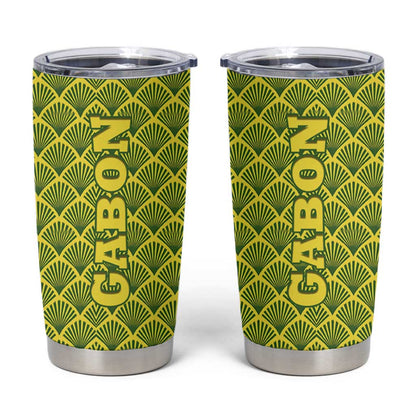 Gabon Tribal Pattern Tumbler Cup - National Flag Colors and Bold Text Design
