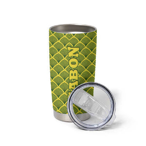 Gabon Tribal Pattern Tumbler Cup - National Flag Colors and Bold Text Design
