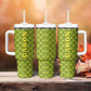 Gabon Tribal Pattern Tumbler With Handle - National Flag Colors and Bold Text Design