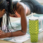 Gabon Tribal Pattern Tumbler With Handle - National Flag Colors and Bold Text Design
