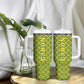 Gabon Tribal Pattern Tumbler With Handle - National Flag Colors and Bold Text Design
