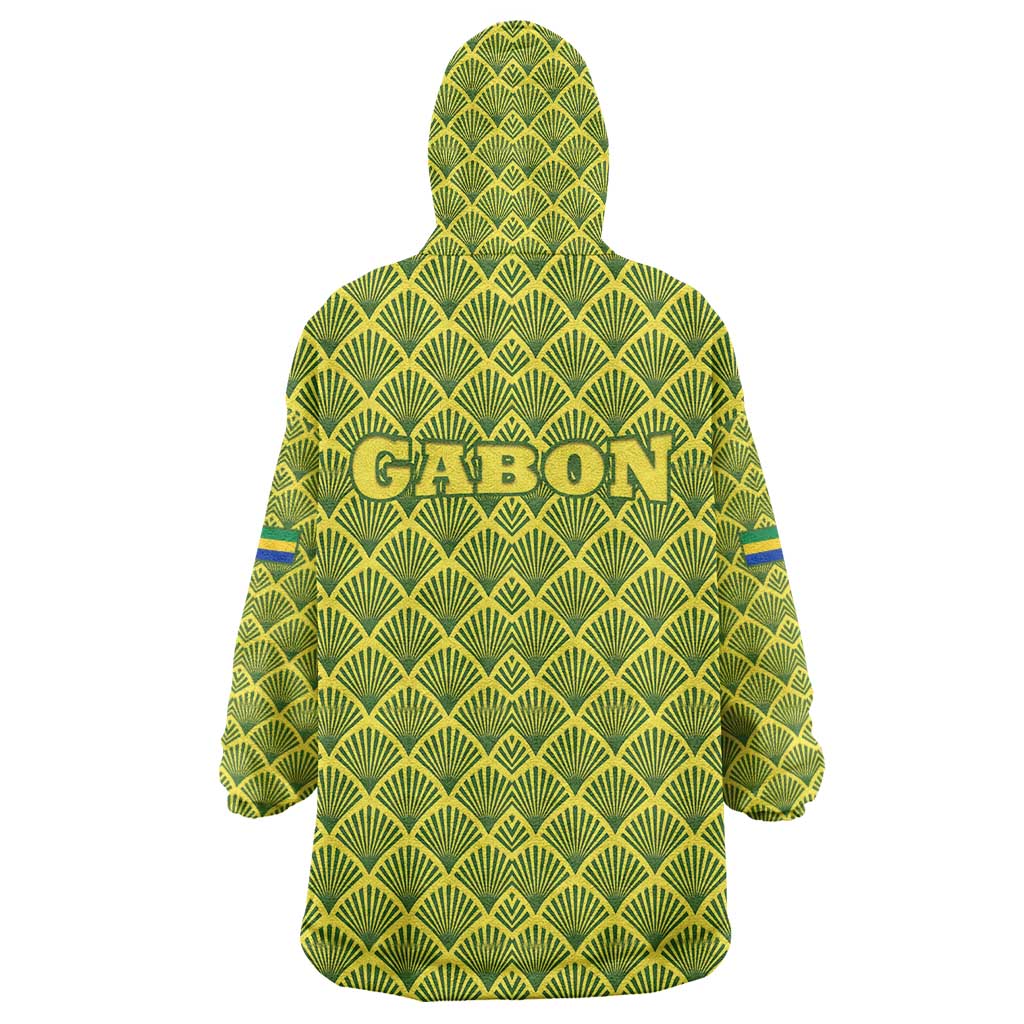 Gabon Tribal Pattern Wearable Blanket Hoodie - National Flag Colors and Bold Text Design
