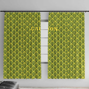 Gabon Tribal Pattern Window Curtain - National Flag Colors and Bold Text Design