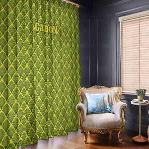 Gabon Tribal Pattern Window Curtain - National Flag Colors and Bold Text Design