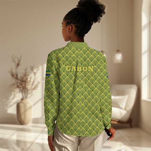 Gabon Tribal Pattern Women Casual Shirt - National Flag Colors and Bold Text Design