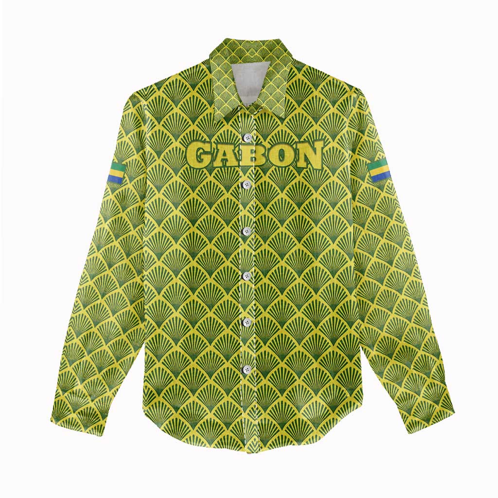 Gabon Tribal Pattern Women Casual Shirt - National Flag Colors and Bold Text Design