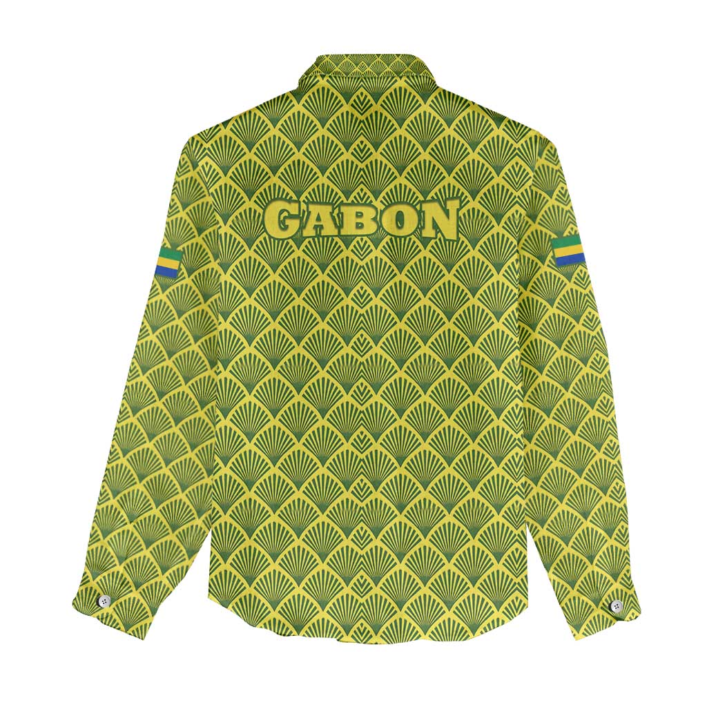 Gabon Tribal Pattern Women Casual Shirt - National Flag Colors and Bold Text Design