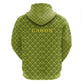 Gabon Tribal Pattern Zip Hoodie - National Flag Colors and Bold Text Design
