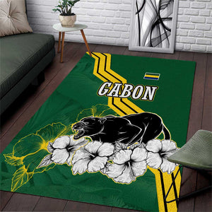 Gabon Area Rug - Black Panther Graphic and Hibiscus Flower Design in National Colors