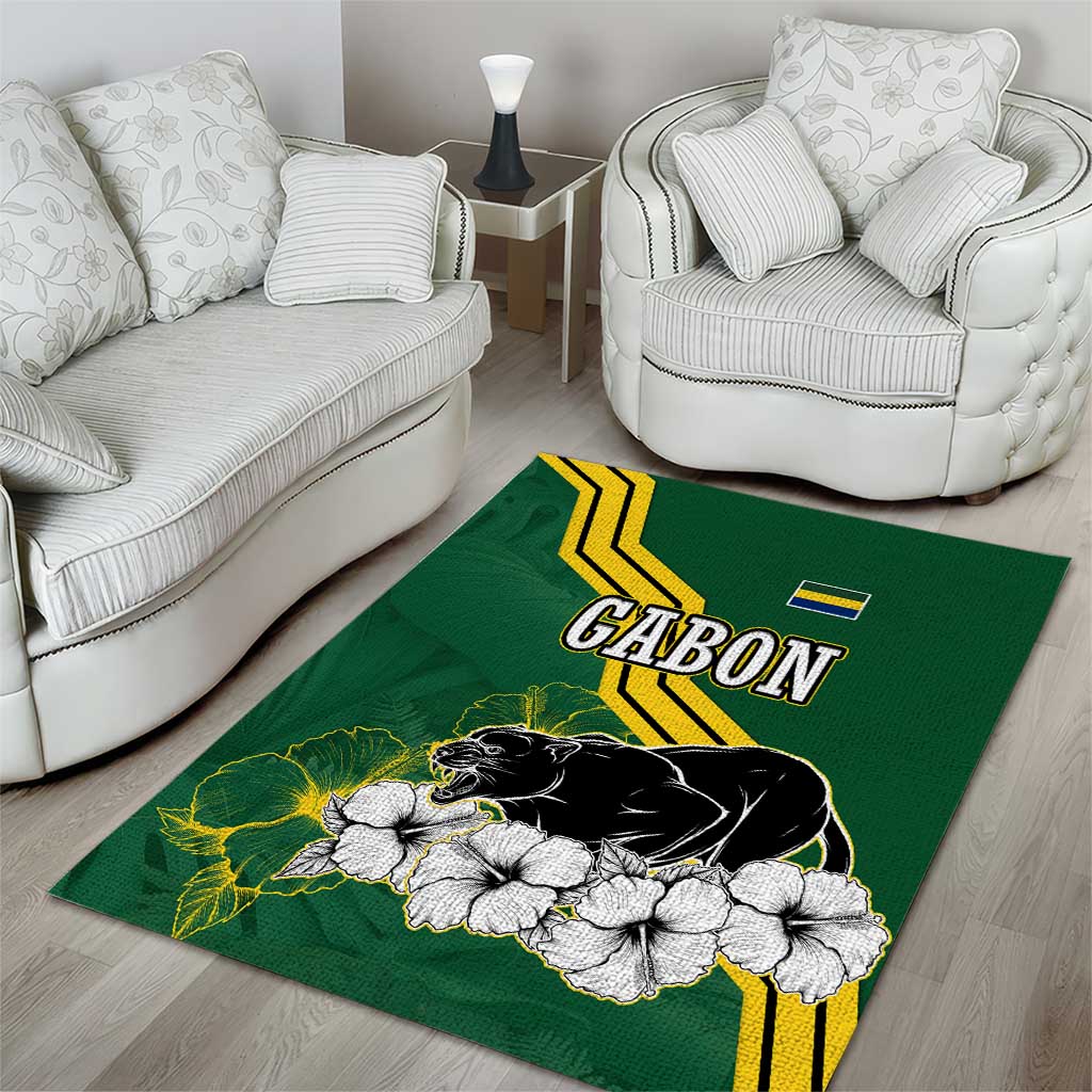 Gabon Area Rug - Black Panther Graphic and Hibiscus Flower Design in National Colors