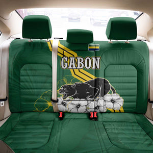 Gabon Back Car Seat Cover - Black Panther Graphic and Hibiscus Flower Design in National Colors