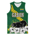 Gabon Basketball Jersey - Black Panther Graphic and Hibiscus Flower Design in National Colors TS04