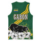 Gabon Basketball Jersey - Black Panther Graphic and Hibiscus Flower Design in National Colors TS04
