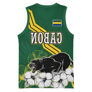 Gabon Basketball Jersey - Black Panther Graphic and Hibiscus Flower Design in National Colors - African Pride