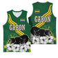 Gabon Basketball Jersey - Black Panther Graphic and Hibiscus Flower Design in National Colors TS04