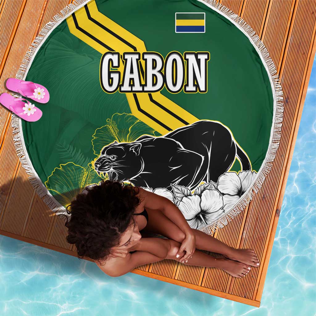 Gabon Beach Blanket - Black Panther Graphic and Hibiscus Flower Design in National Colors