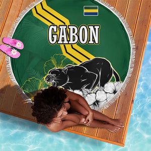 Gabon Beach Blanket - Black Panther Graphic and Hibiscus Flower Design in National Colors