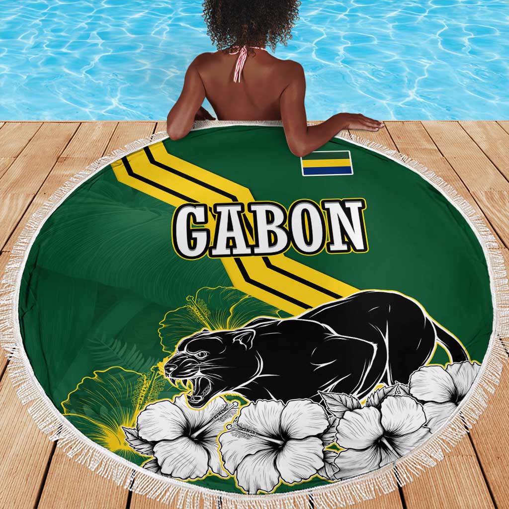 Gabon Beach Blanket - Black Panther Graphic and Hibiscus Flower Design in National Colors
