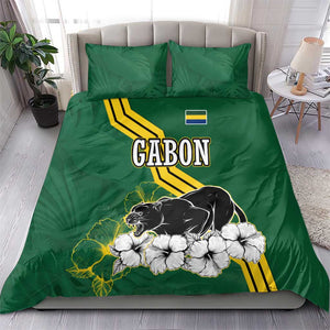 Gabon Bedding Set - Black Panther Graphic and Hibiscus Flower Design in National Colors