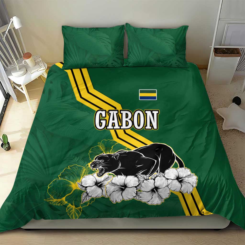 Gabon Bedding Set - Black Panther Graphic and Hibiscus Flower Design in National Colors