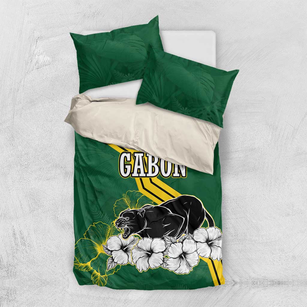Gabon Bedding Set - Black Panther Graphic and Hibiscus Flower Design in National Colors