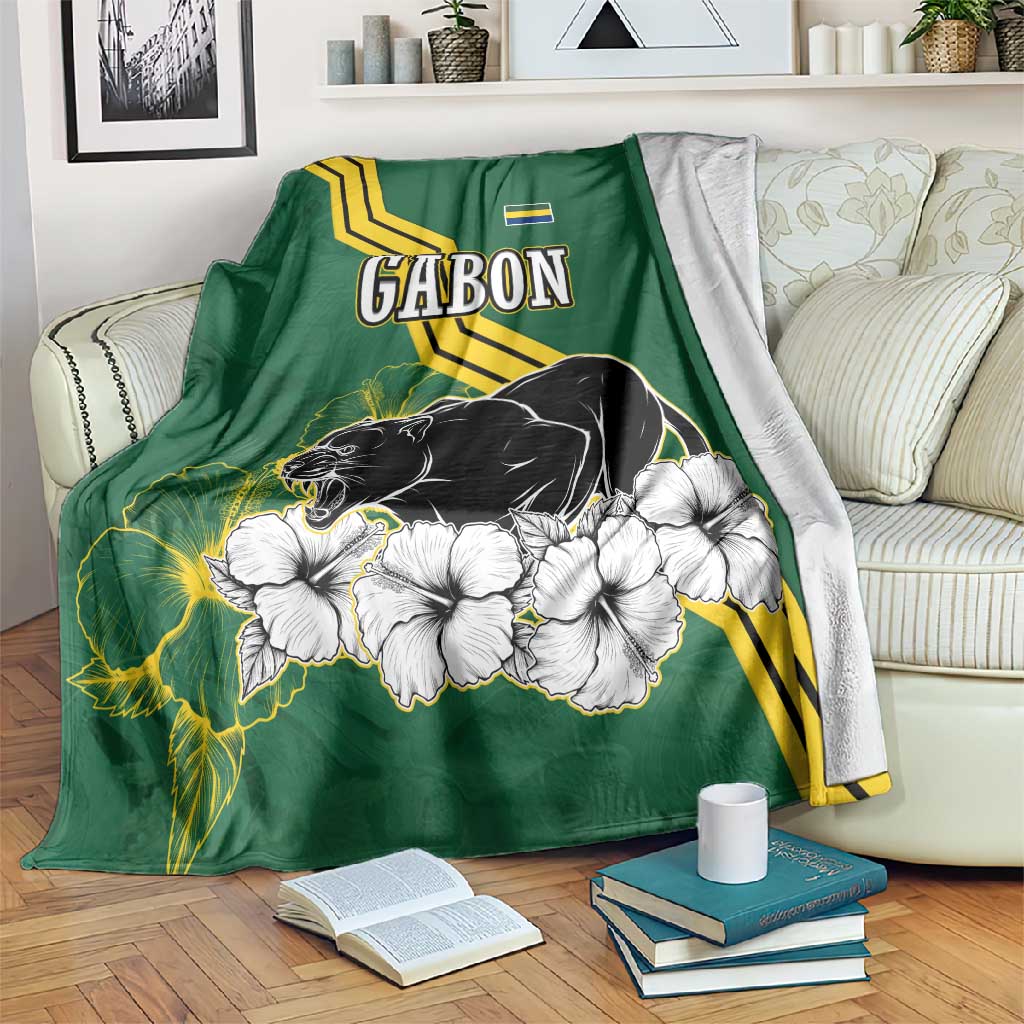 Gabon Blanket - Black Panther Graphic and Hibiscus Flower Design in National Colors