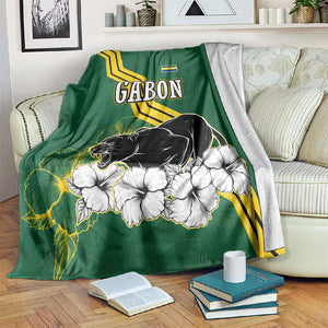 Gabon Blanket - Black Panther Graphic and Hibiscus Flower Design in National Colors