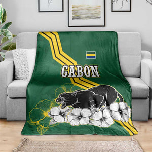 Gabon Blanket - Black Panther Graphic and Hibiscus Flower Design in National Colors