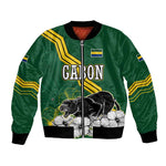 Gabon Bomber Jacket - Black Panther Graphic and Hibiscus Flower Design in National Colors