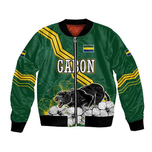 Gabon Bomber Jacket - Black Panther Graphic and Hibiscus Flower Design in National Colors