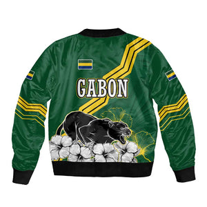 Gabon Bomber Jacket - Black Panther Graphic and Hibiscus Flower Design in National Colors