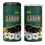Gabon 4 in 1 Can Cooler Tumbler - Black Panther Graphic and Hibiscus Flower Design in National Colors