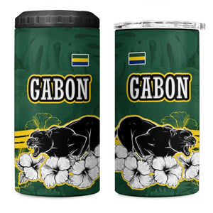 Gabon 4 in 1 Can Cooler Tumbler - Black Panther Graphic and Hibiscus Flower Design in National Colors