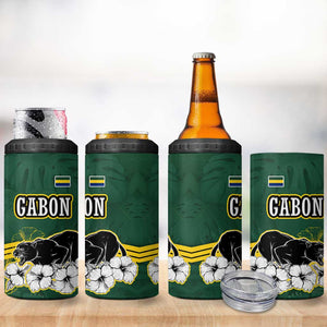 Gabon 4 in 1 Can Cooler Tumbler - Black Panther Graphic and Hibiscus Flower Design in National Colors