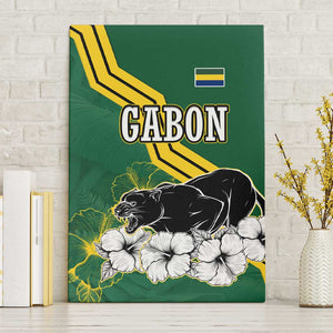 Gabon Canvas Wall Art - Black Panther Graphic and Hibiscus Flower Design in National Colors