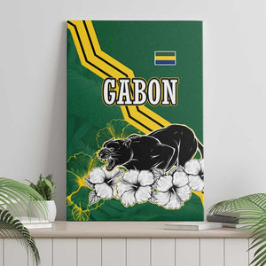 Gabon Canvas Wall Art - Black Panther Graphic and Hibiscus Flower Design in National Colors