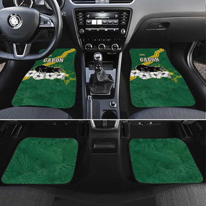 Gabon Car Mats - Black Panther Graphic and Hibiscus Flower Design in National Colors