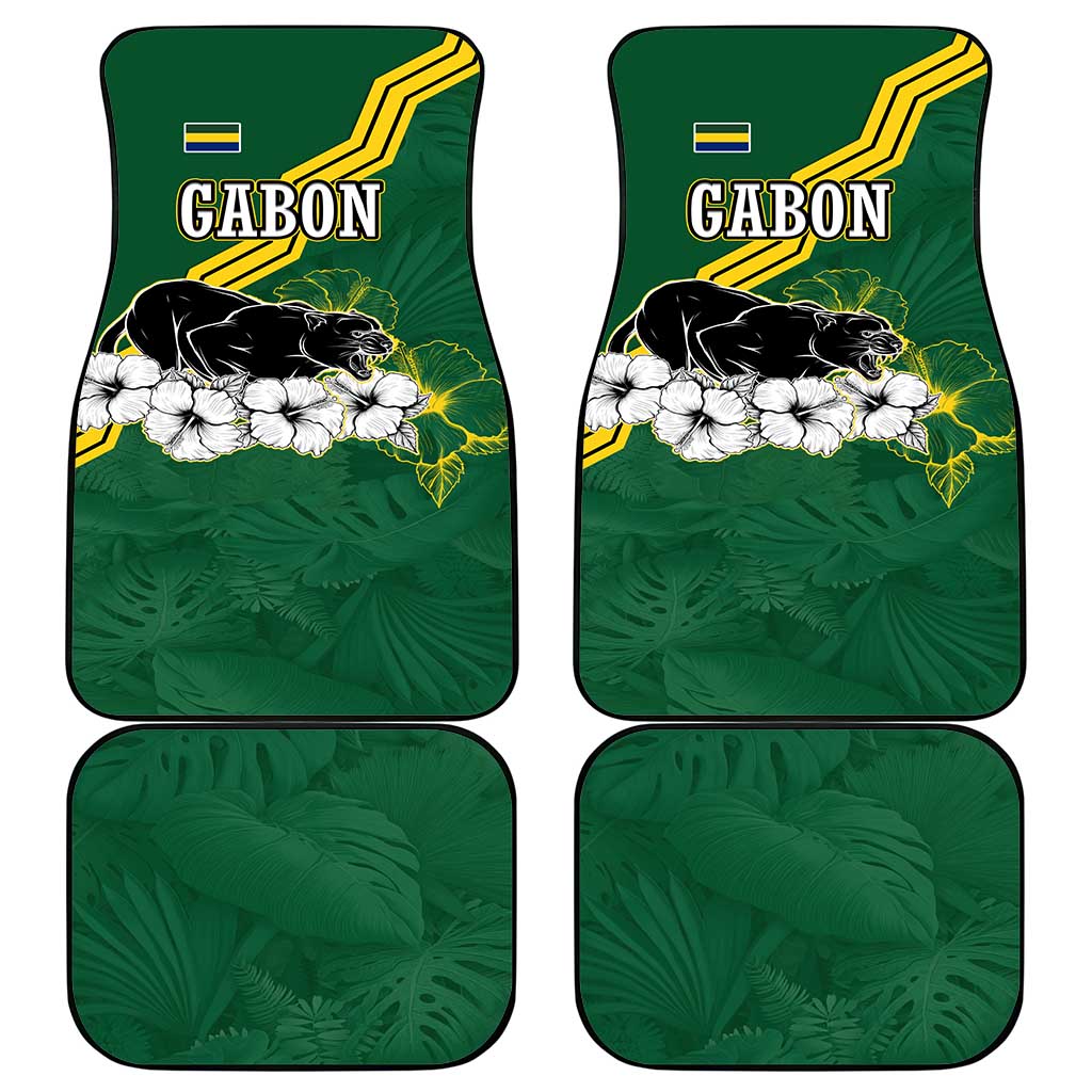 Gabon Car Mats - Black Panther Graphic and Hibiscus Flower Design in National Colors