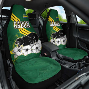 Gabon Car Seat Cover - Black Panther Graphic and Hibiscus Flower Design in National Colors