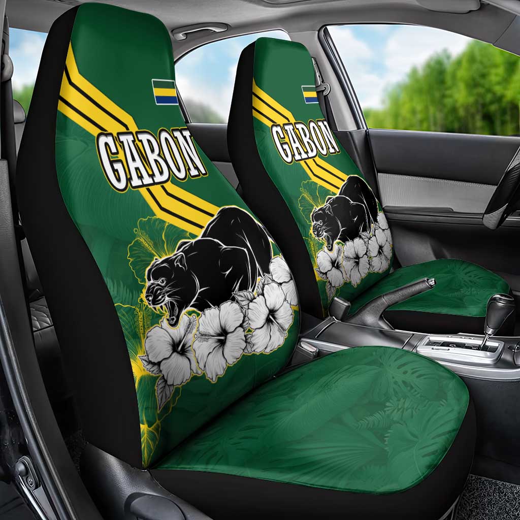 Gabon Car Seat Cover - Black Panther Graphic and Hibiscus Flower Design in National Colors