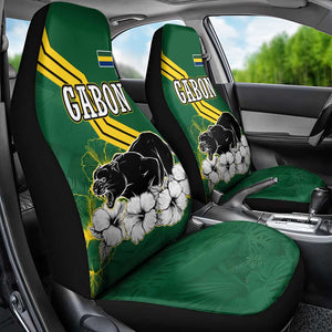 Gabon Car Seat Cover - Black Panther Graphic and Hibiscus Flower Design in National Colors