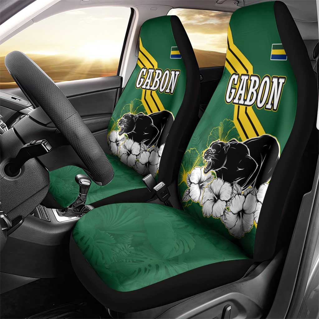 Gabon Car Seat Cover - Black Panther Graphic and Hibiscus Flower Design in National Colors
