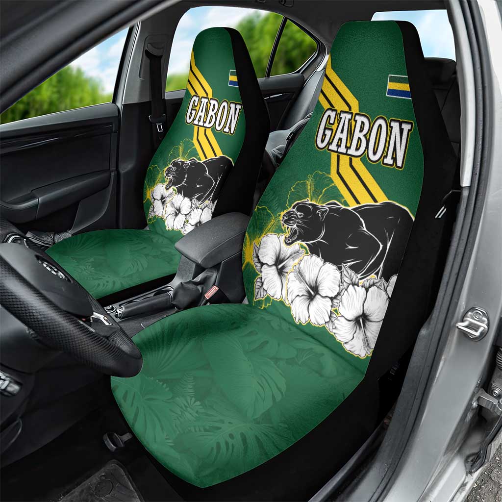 Gabon Car Seat Cover - Black Panther Graphic and Hibiscus Flower Design in National Colors