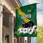 Gabon Garden Flag - Black Panther Graphic and Hibiscus Flower Design in National Colors