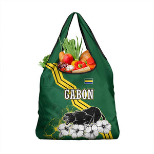 Gabon Grocery Bag - Black Panther Graphic and Hibiscus Flower Design in National Colors
