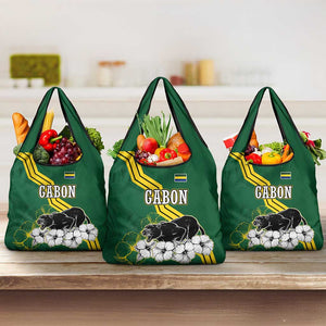 Gabon Grocery Bag - Black Panther Graphic and Hibiscus Flower Design in National Colors