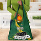 Gabon Grocery Bag - Black Panther Graphic and Hibiscus Flower Design in National Colors