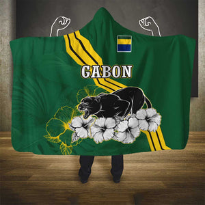 Gabon Hooded Blanket - Black Panther Graphic and Hibiscus Flower Design in National Colors