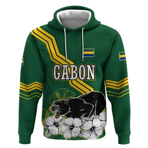 Gabon Hoodie - Black Panther Graphic and Hibiscus Flower Design in National Colors