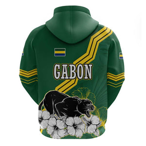 Gabon Hoodie - Black Panther Graphic and Hibiscus Flower Design in National Colors
